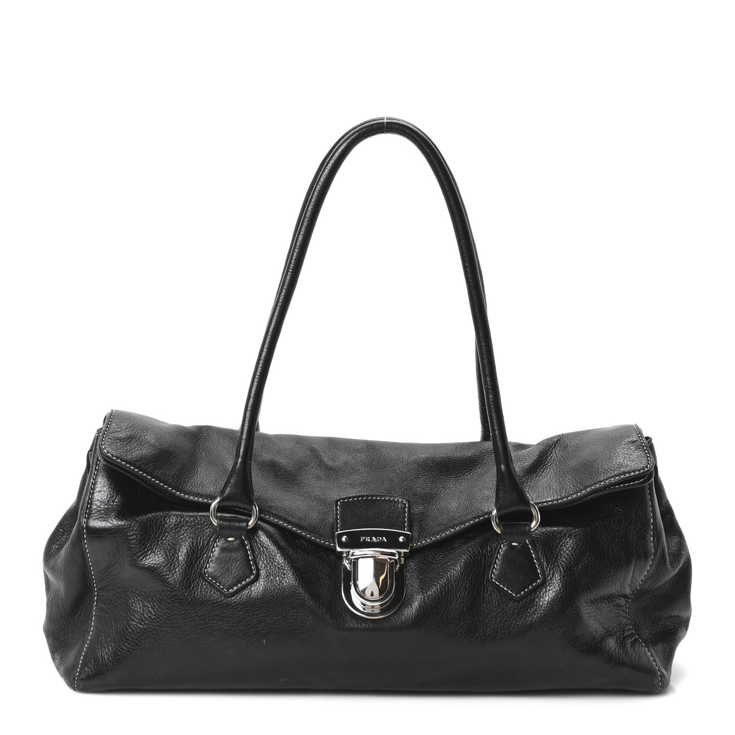 Prada Vitello Easy Foldover Pushlock Satchel Black 1 of 10