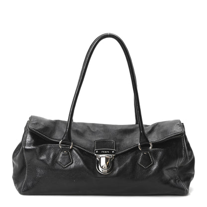 Prada Vitello Easy Foldover Pushlock Satchel Black 1 of 10