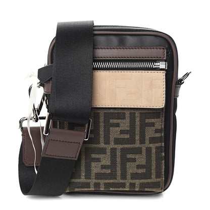 Fendi Nylon Fabric Jacquard Chamois FF 1974 Medium Crossbody Messenger Black Nuvola 1 of 9