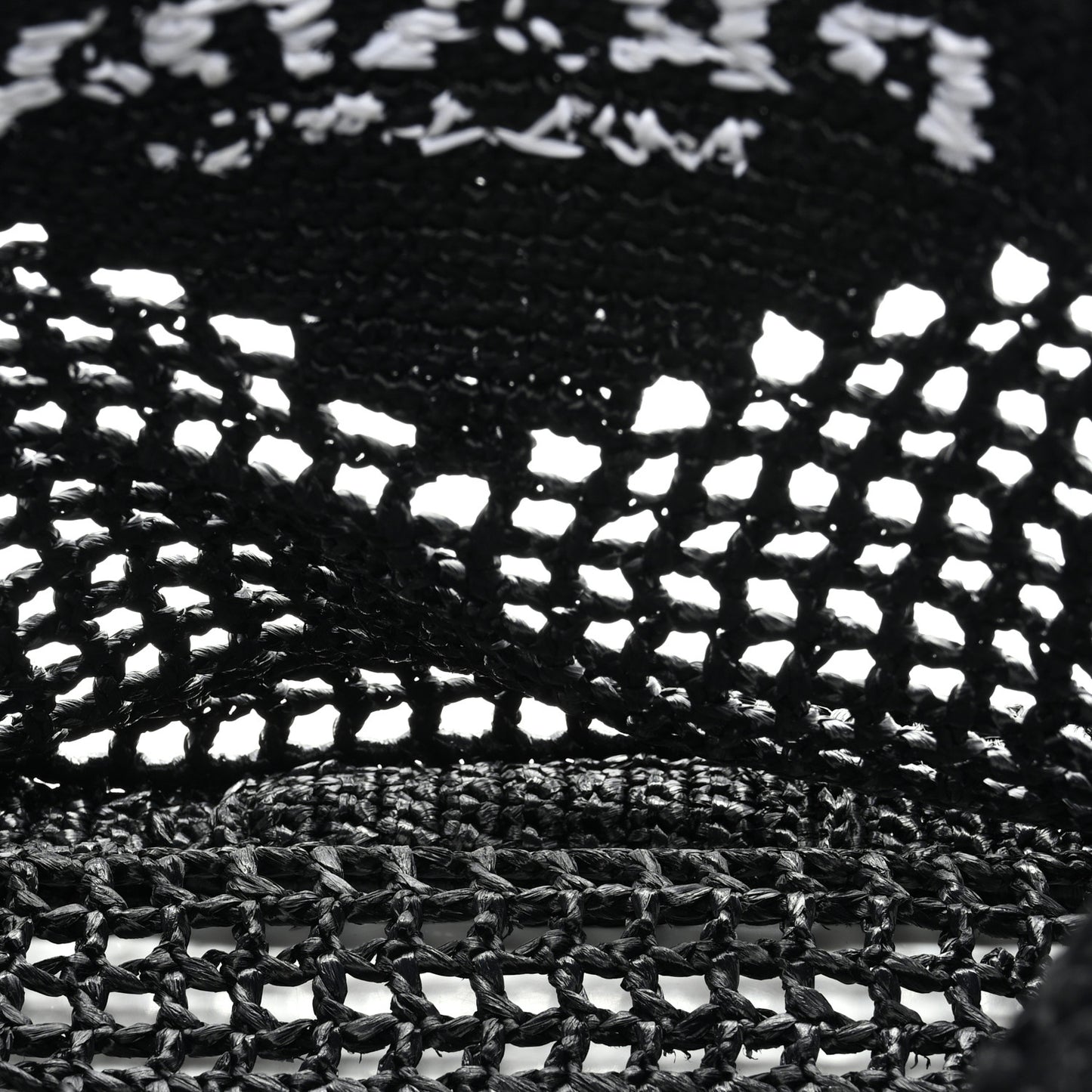 Yarn Raffia Effect Crochet Logo Embroidered Tote Bag Black