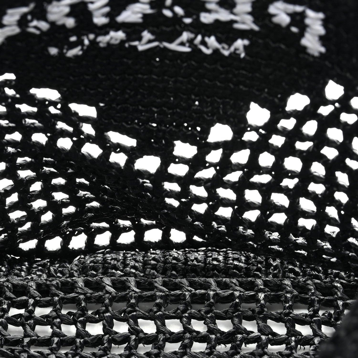 Prada Yarn Raffia Effect Crochet Logo Embroidered Tote Bag Black 5 of 10
