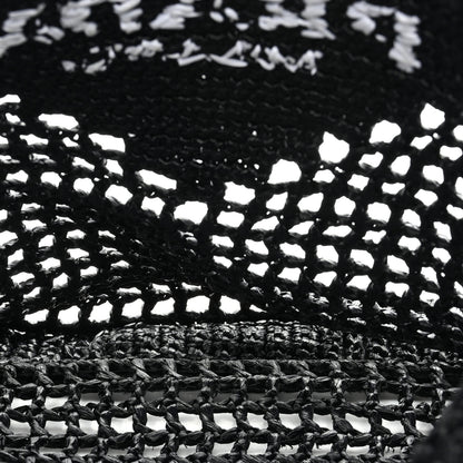 Prada Yarn Raffia Effect Crochet Logo Embroidered Tote Bag Black 5 of 10
