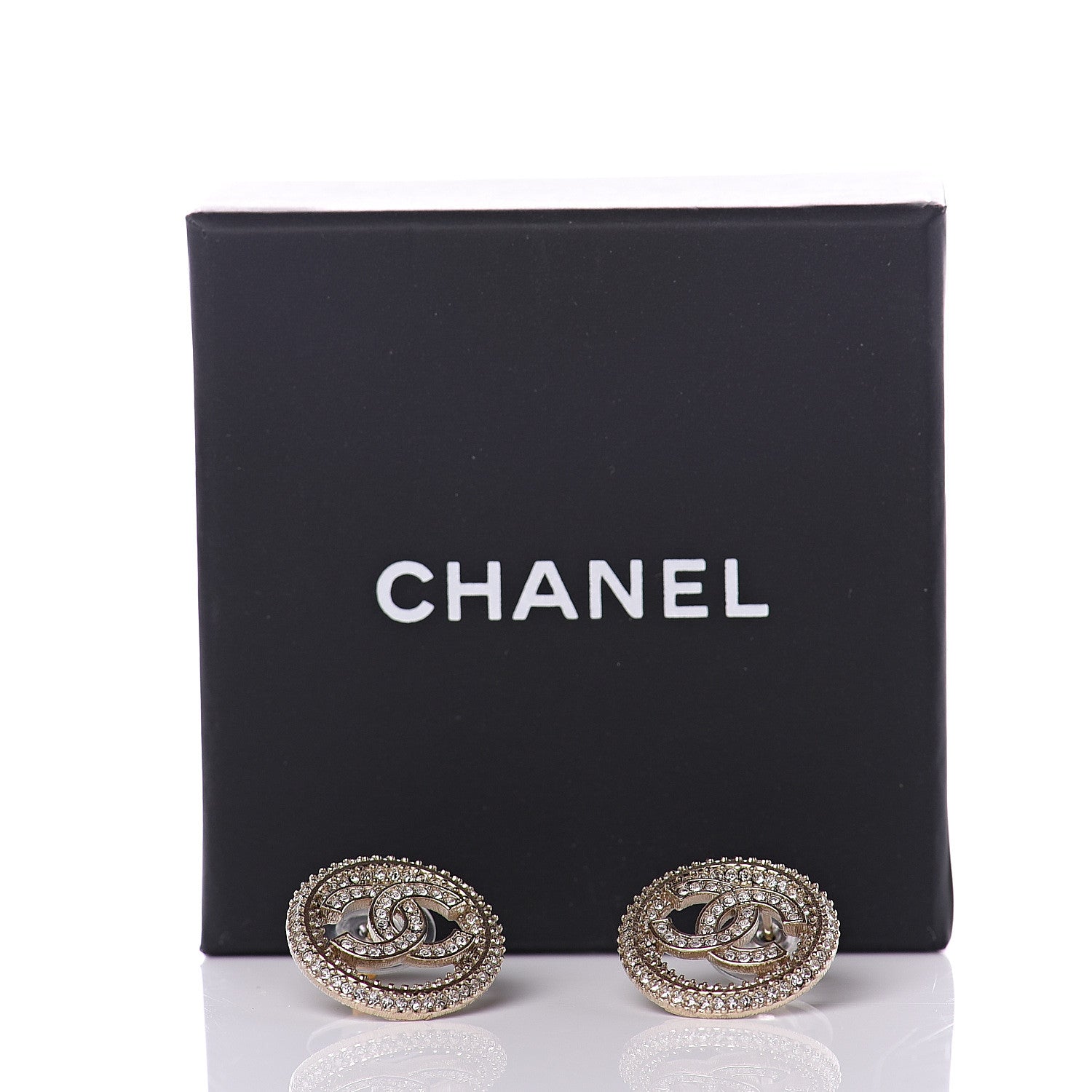 Chanel Crystal CC Round Earrings Gold 5 of 5