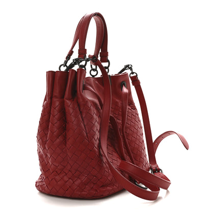 Bottega Veneta Nappa Intrecciato Drawstring Bucket Bag Red 3 of 9