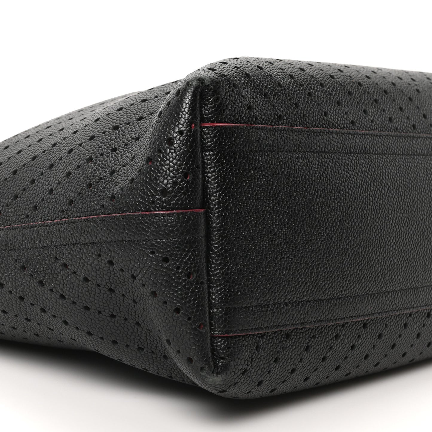 Perforated Grained Calfskin Large Shopping Tote Black