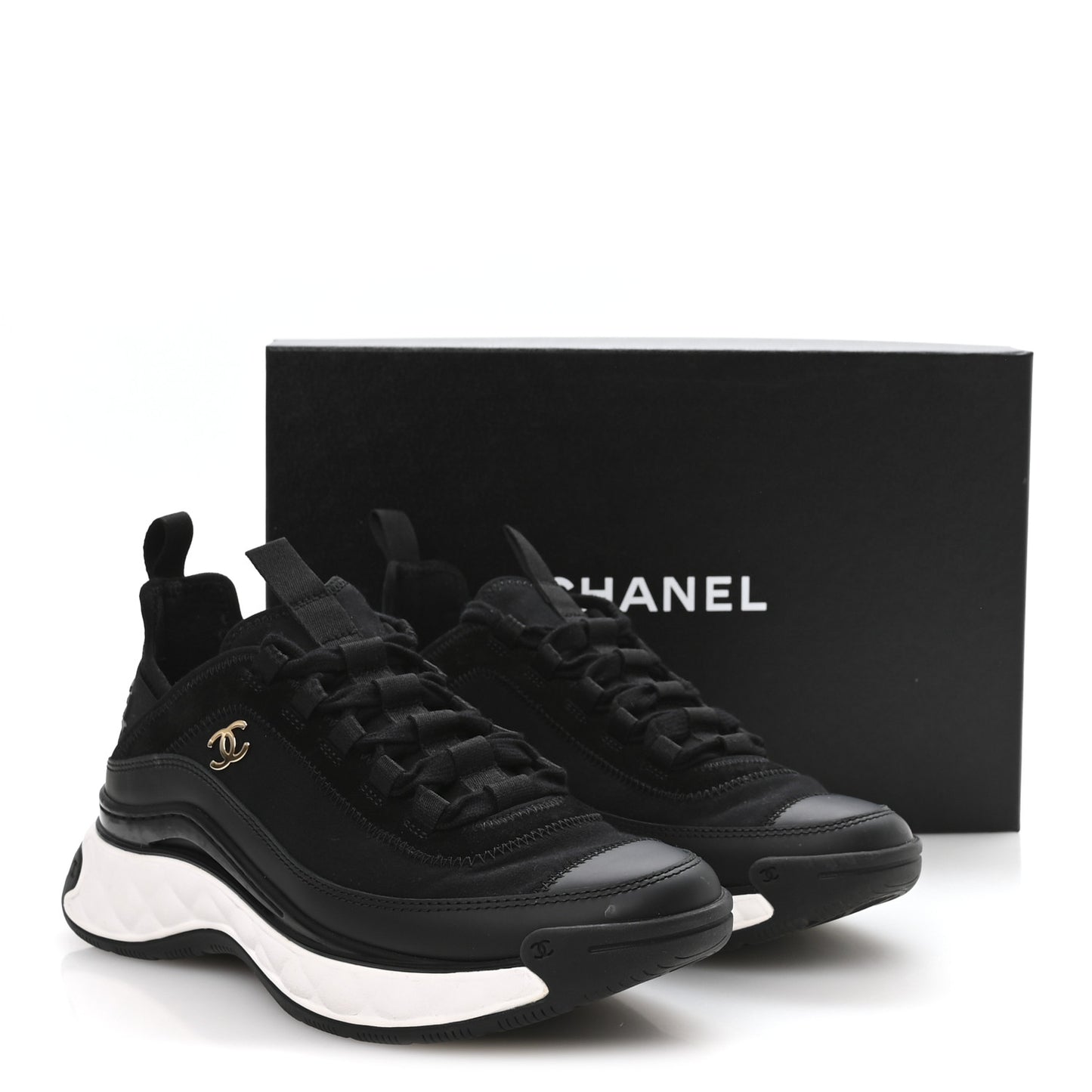 Velvet Calfskin Mixed Fibers CC Sneakers 37.5 Black