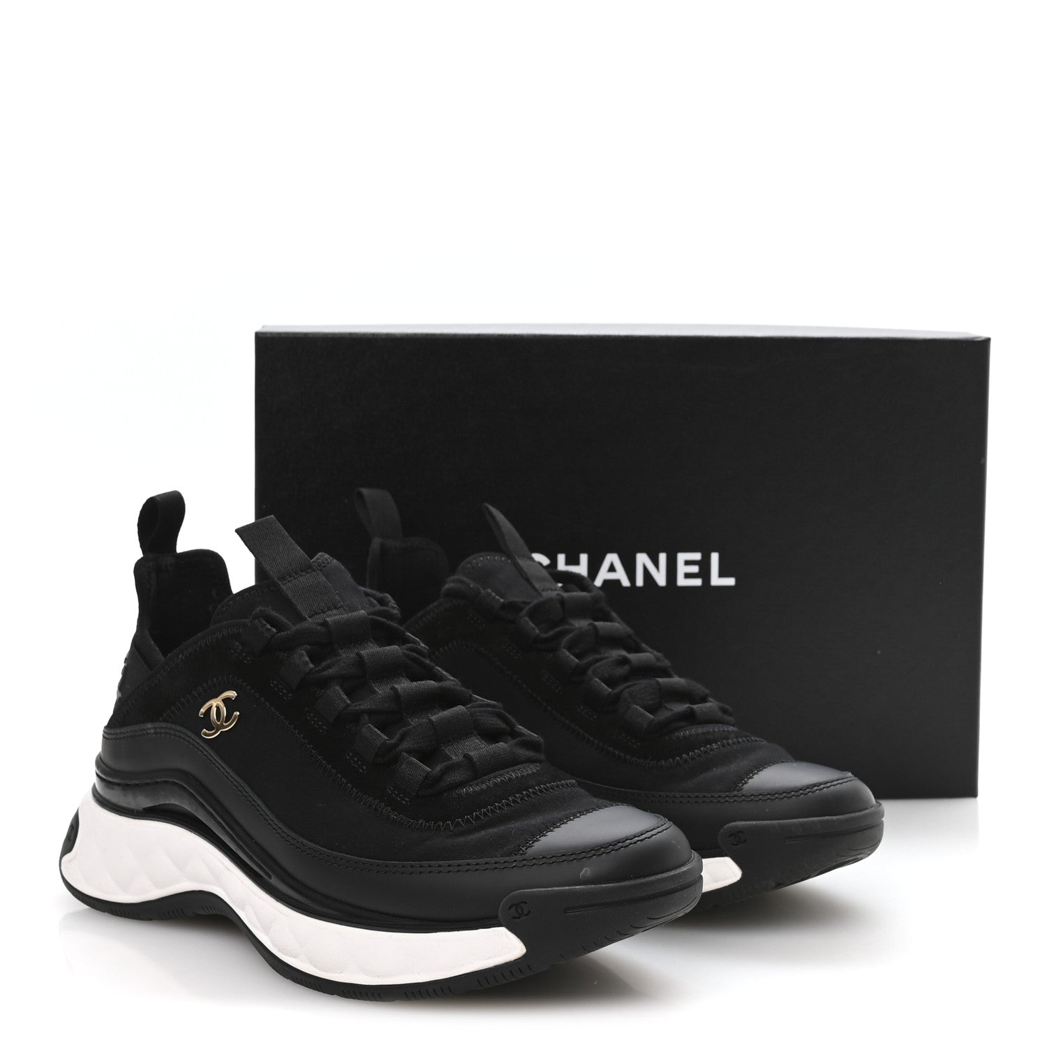 Chanel Velvet Calfskin Mixed Fibers CC Sneakers 37.5 Black 8 of 8