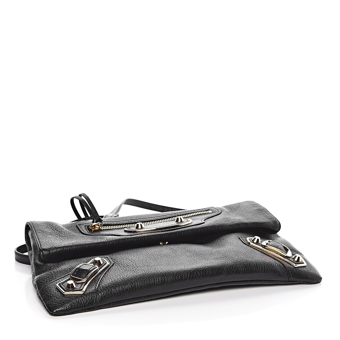 Chevre Gold Metallic Edge Hardware Envelope Clutch Black