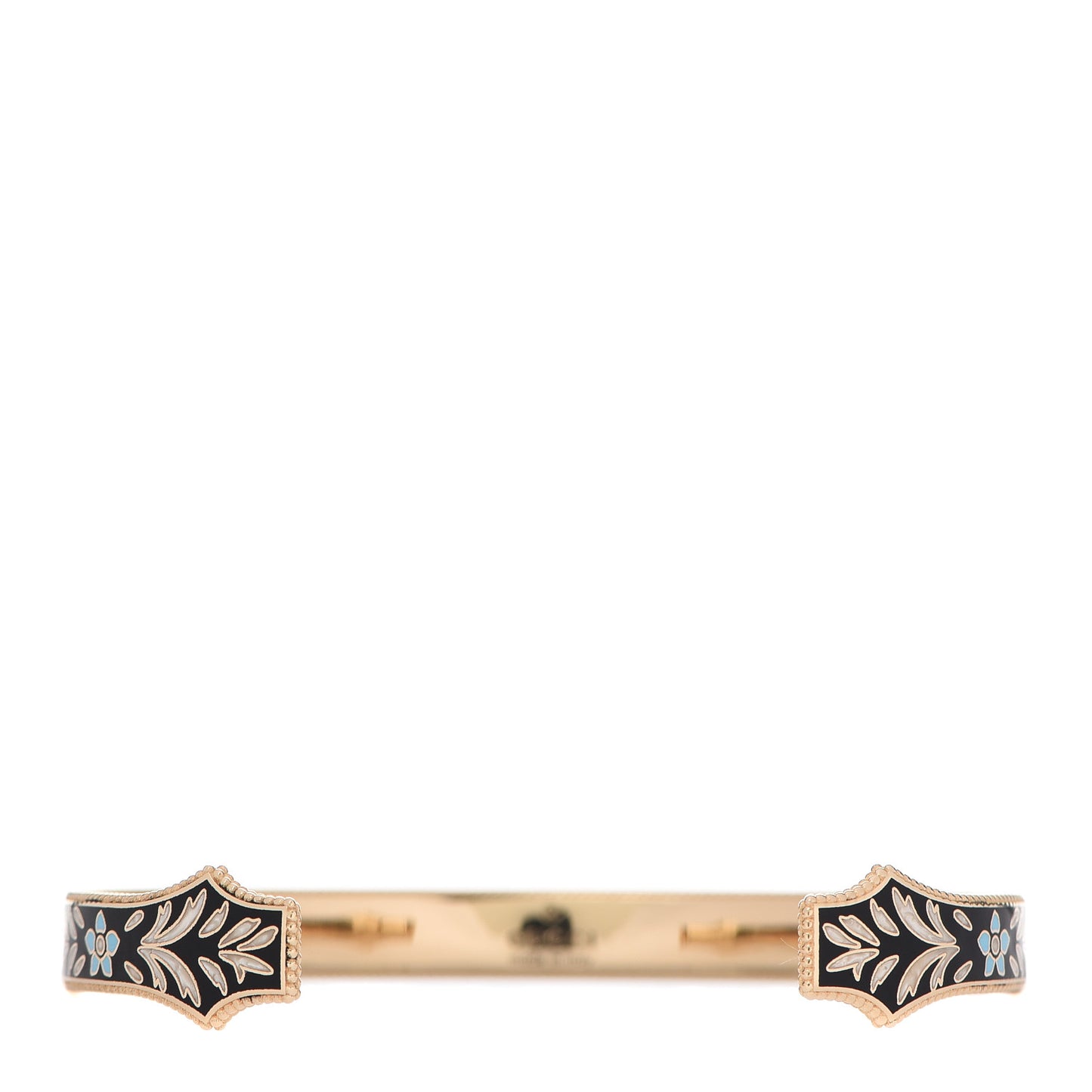 18K Yellow Gold Black Enamel Icon Blooms Cuff Bracelet