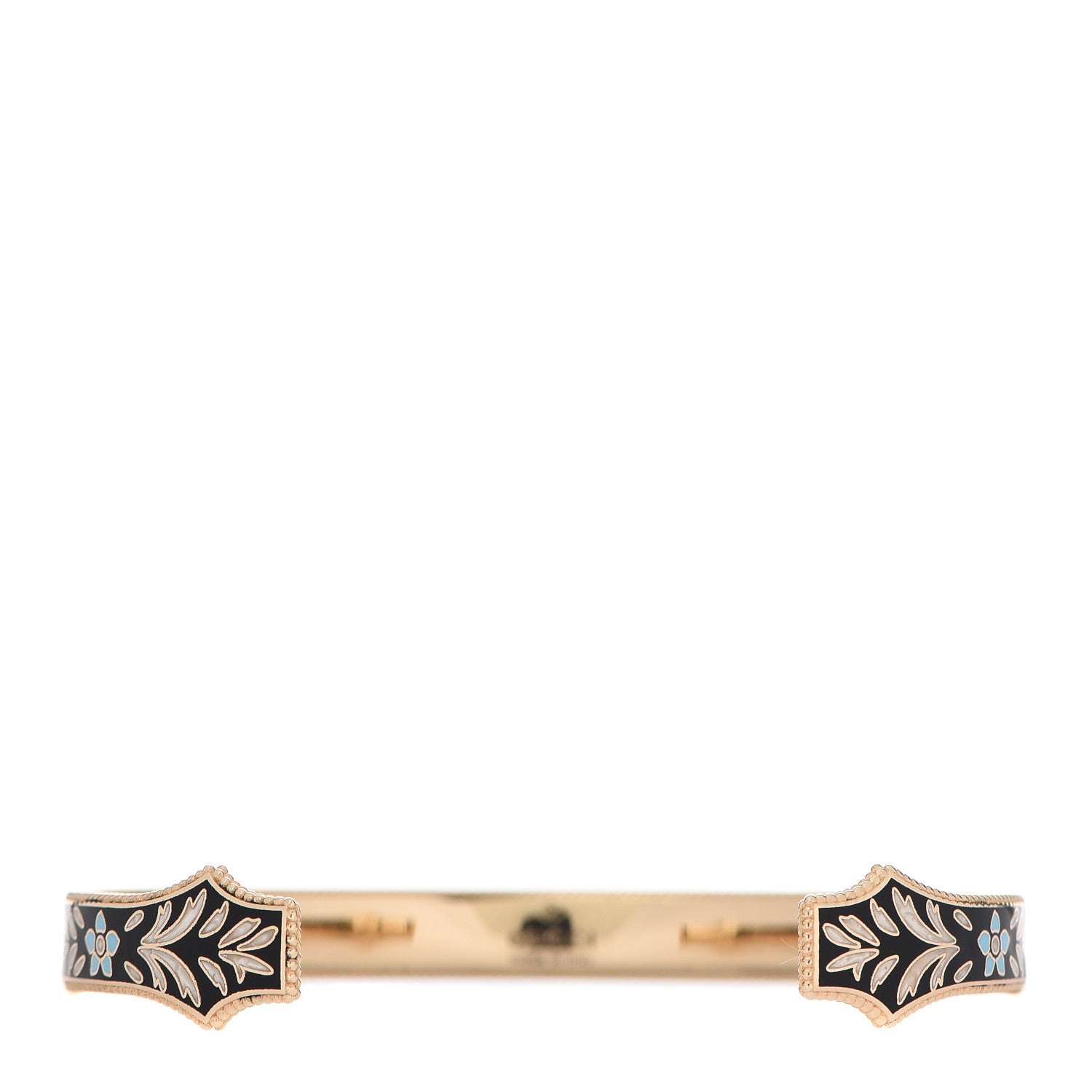 Gucci 18K Yellow Gold Black Enamel Icon Blooms Cuff Bracelet 3 of 7