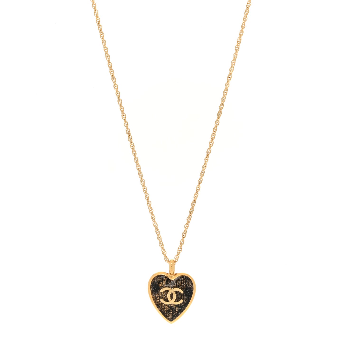 Metal Lace Resin Glass CC Heart Necklace Gold Black