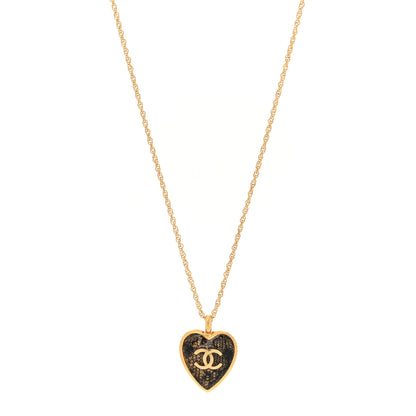 Chanel Metal Lace Resin Glass CC Heart Necklace Gold Black 1 of 5