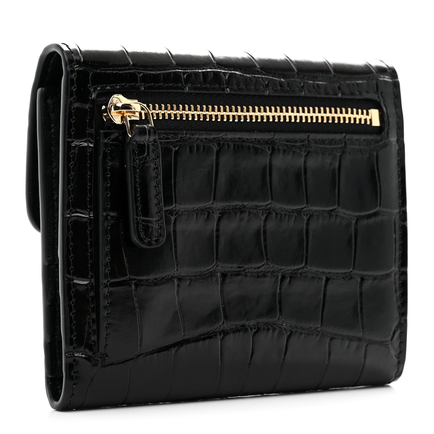 Chanel Calfskin Crocodile Embossed Crococo Flap Wallet Black 3 of 9