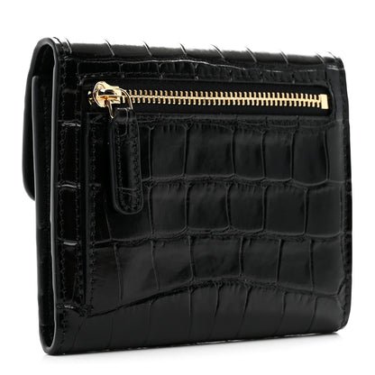Chanel Calfskin Crocodile Embossed Crococo Flap Wallet Black 3 of 9