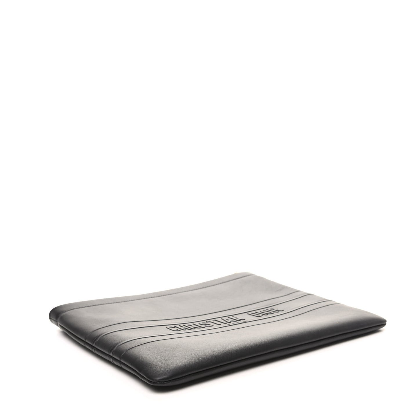 Calfskin Embossed Logo Zip Clutch Black