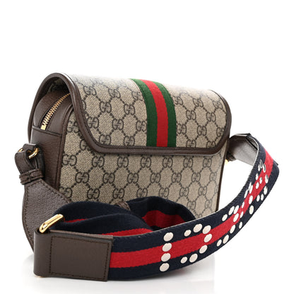Gucci GG Supreme Monogram Textured Dollar Calfskin Web Studded Mini Ophidia Flap Shoulder Bag Beige Ebony New Acero 3 of 12
