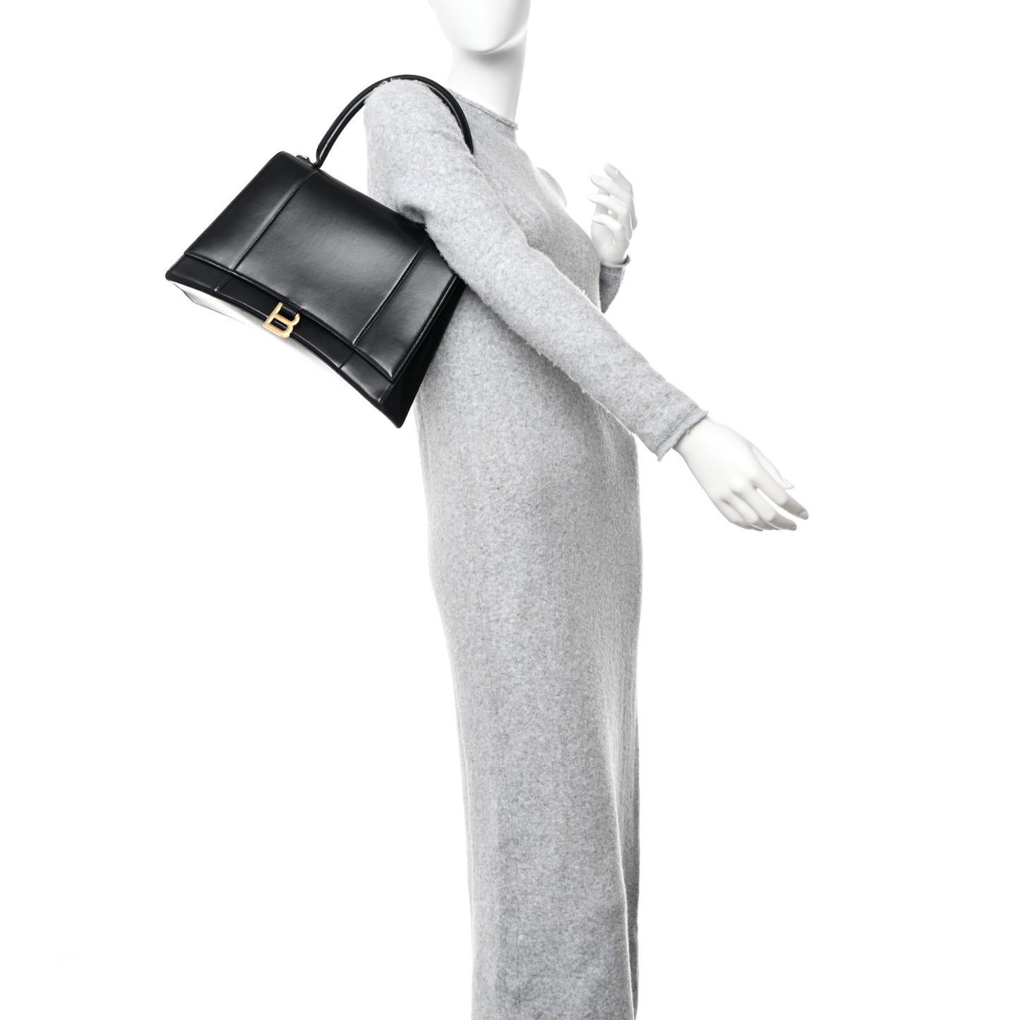 Shiny Box Calfskin Medium Hourglass Top Handle Bag Black