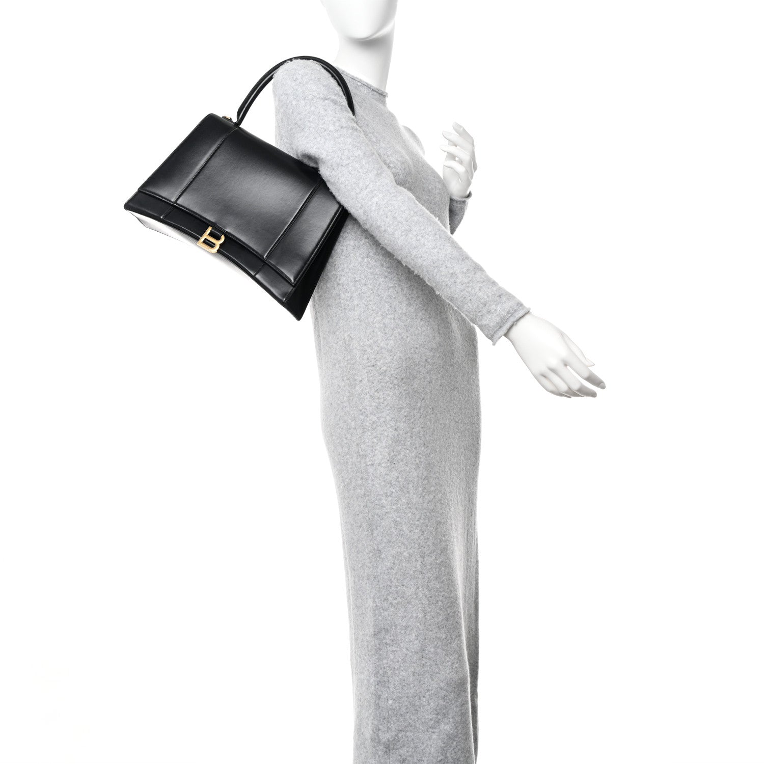 Balenciaga Shiny Box Calfskin Medium Hourglass Top Handle Bag Black 2 of 17