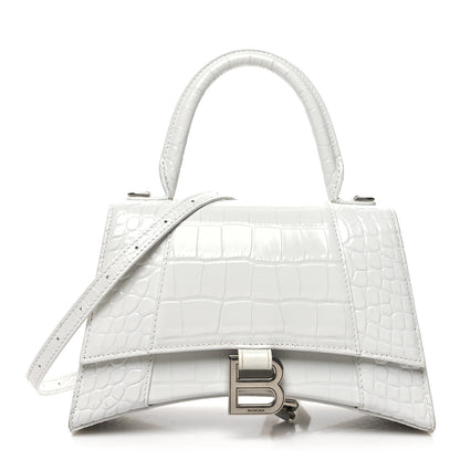 Balenciaga Calfskin Crocodile Embossed Small Hourglass Top Handle Bag White 1 of 14