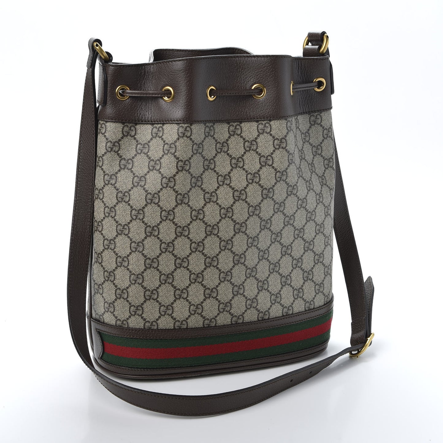 GG Supreme Monogram Web Ophidia Bucket Bag Brown