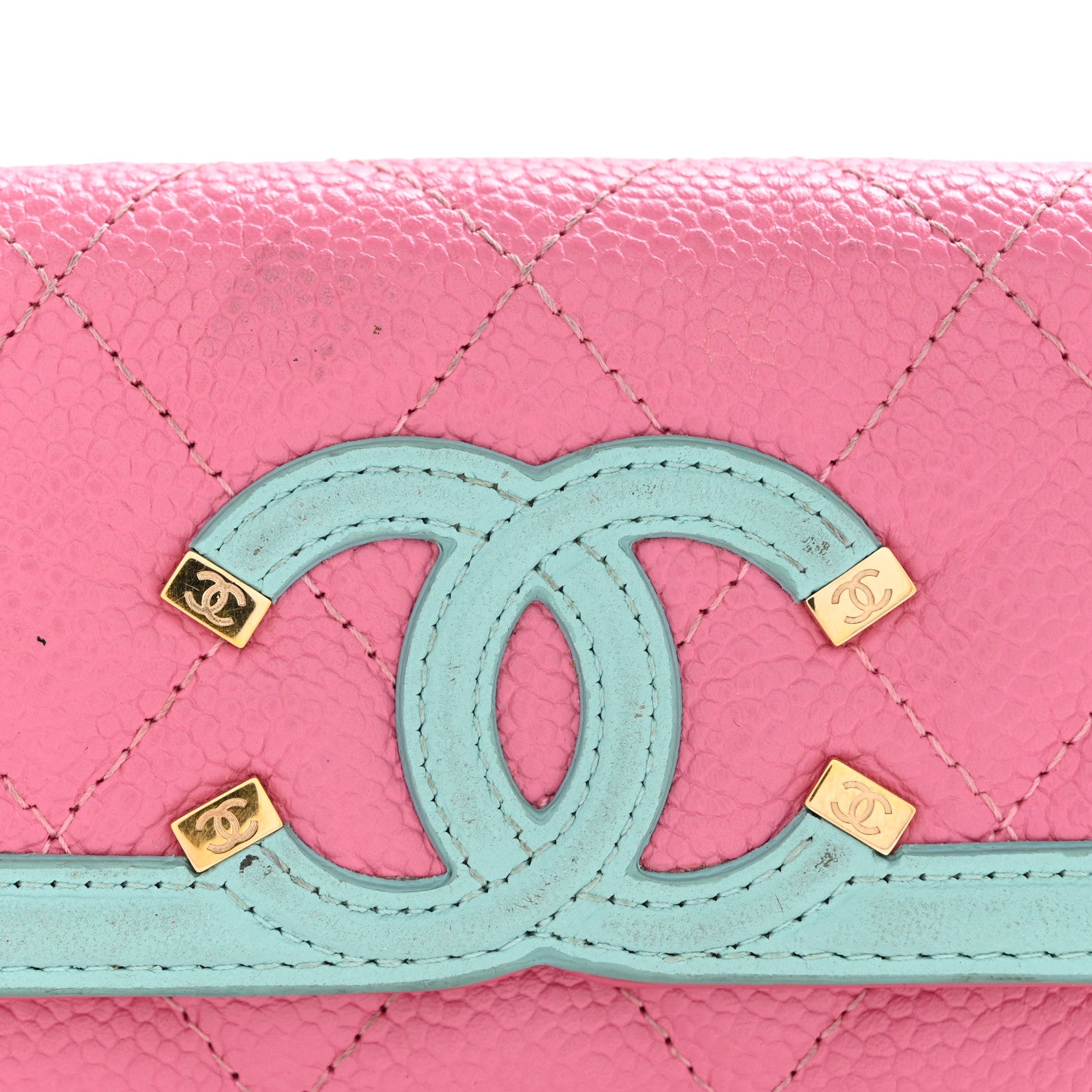 Chanel Caviar Quilted Filigree Flap Card Holder Pink Blue Green 10 of 11