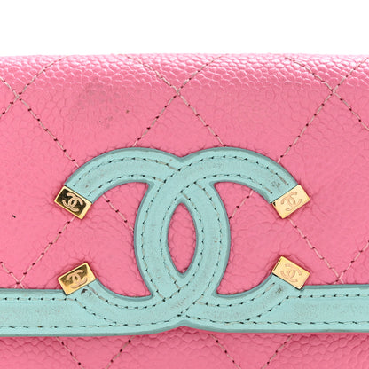 Chanel Caviar Quilted Filigree Flap Card Holder Pink Blue Green 10 of 11