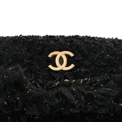 Chanel Tweed Fringe Quilted Chain Around Flap Clutch Black Gold 8 of 10