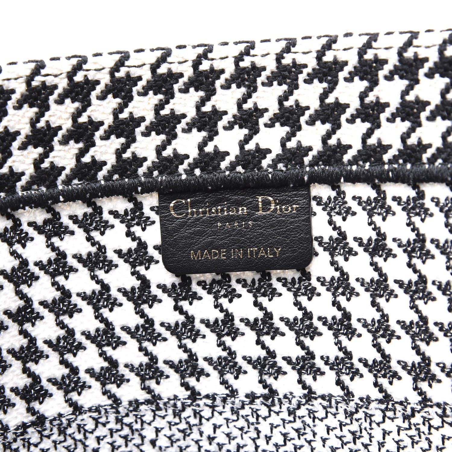 Christian Dior Canvas Houndstooth Embroidered Medium Book Tote Black White 5 of 10