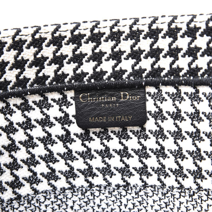 Christian Dior Canvas Houndstooth Embroidered Medium Book Tote Black White 5 of 10