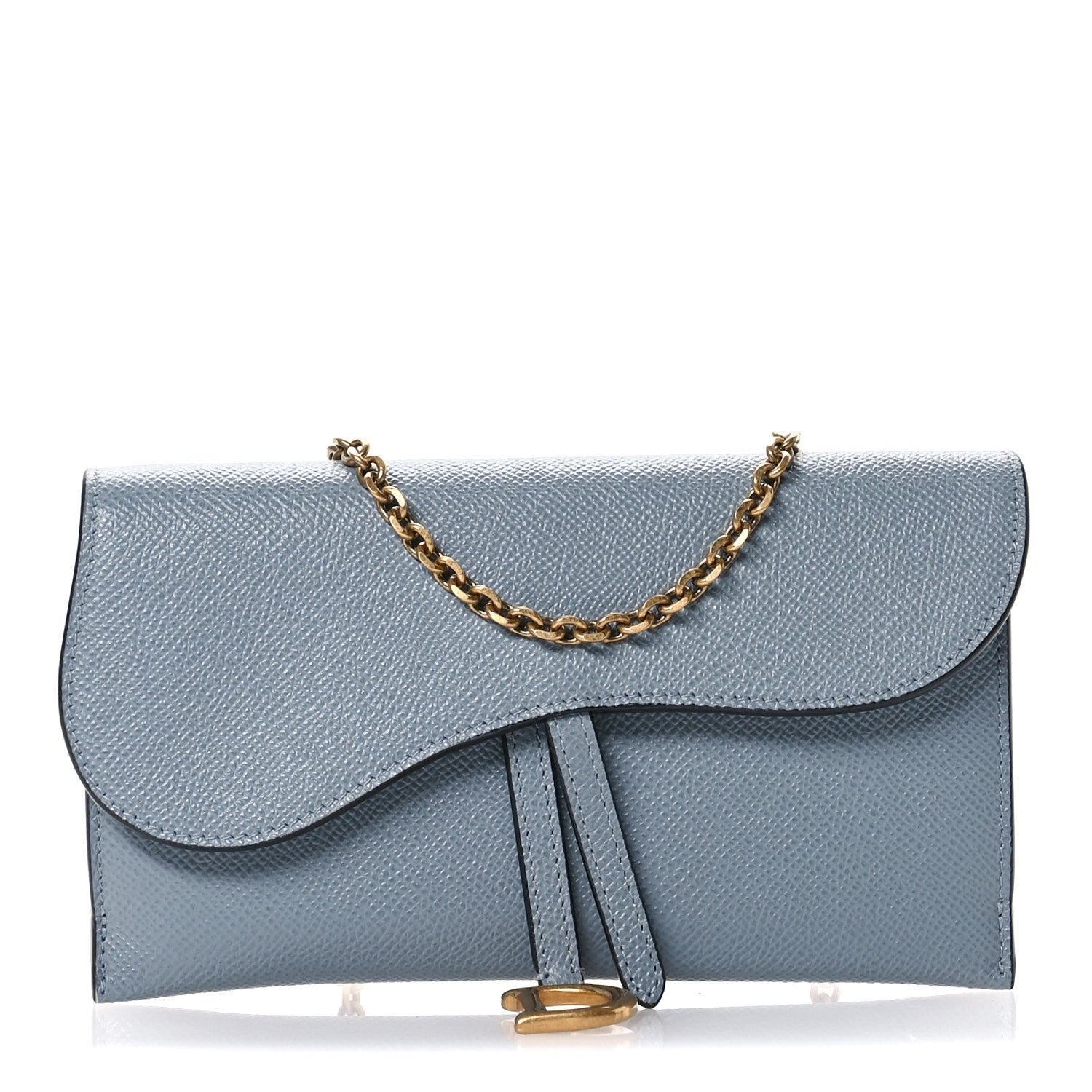 Christian Dior Grained Calfskin Saddle Chain Pouch Cloud Blue