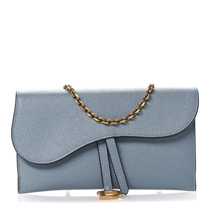 Christian Dior Grained Calfskin Saddle Chain Pouch Cloud Blue 9 of 12