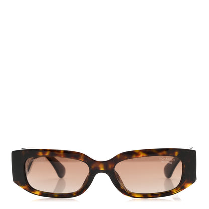 Chanel Acetate Glass Pearl Polarized Oval Sunglasses 5544 Tortoise 2 of 8
