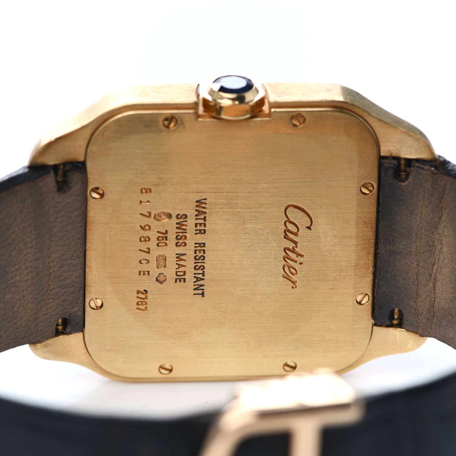 Cartier 18K Yellow Gold Alligator 35mm Santos Dumont Manual Winding Watch 3 of 4