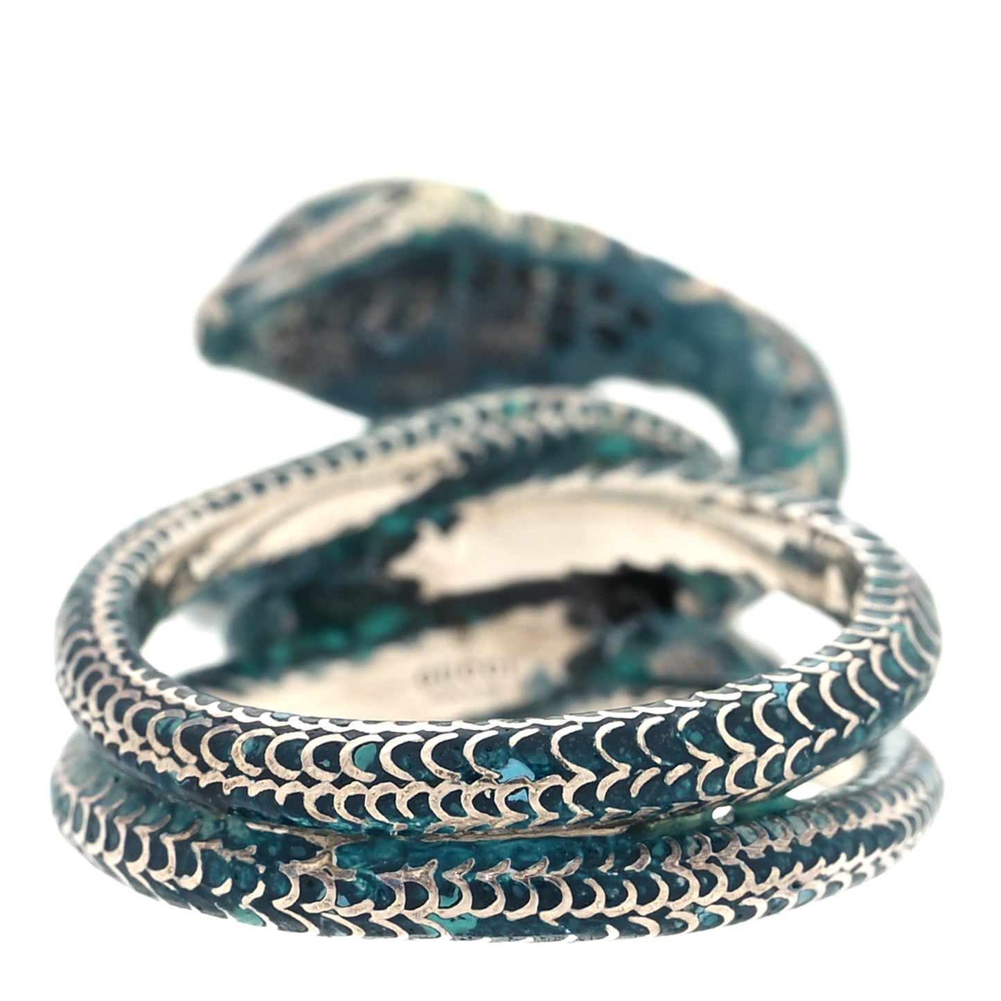 Sterling Silver Enamel Gucci Garden Double Snake Ring Blue 53 6.5