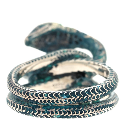 Gucci Sterling Silver Enamel Gucci Garden Double Snake Ring Blue 53 6.5 3 of 8