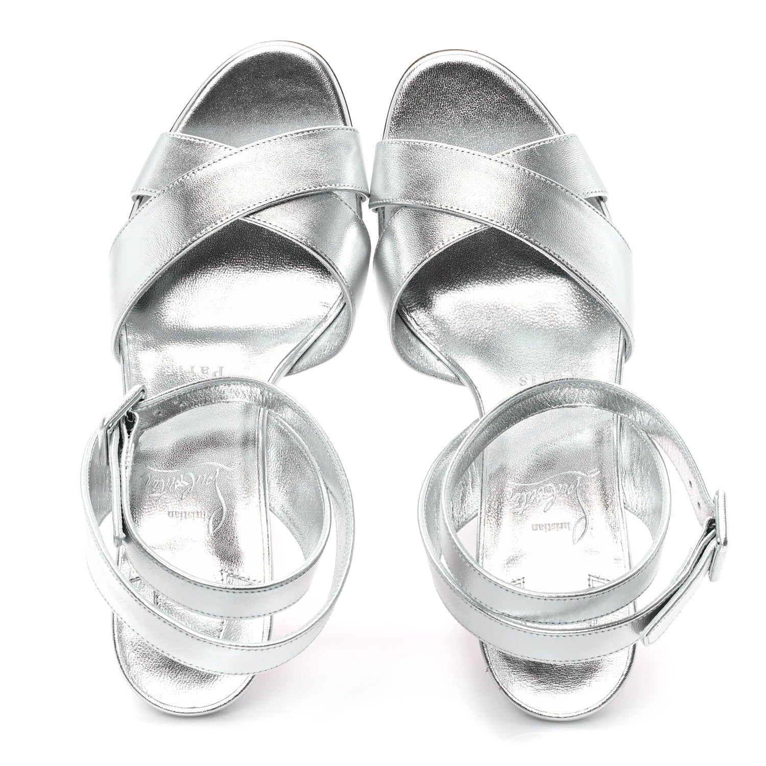 Christian Louboutin Kid Laminato Mariza 85 Sandals 37.5 Silver 2 of 10