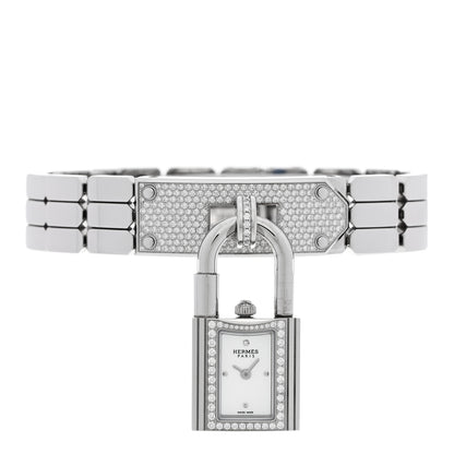 Hermes Stainless Steel Diamond Pave 16mm Kelly Quartz Watch 2 of 5