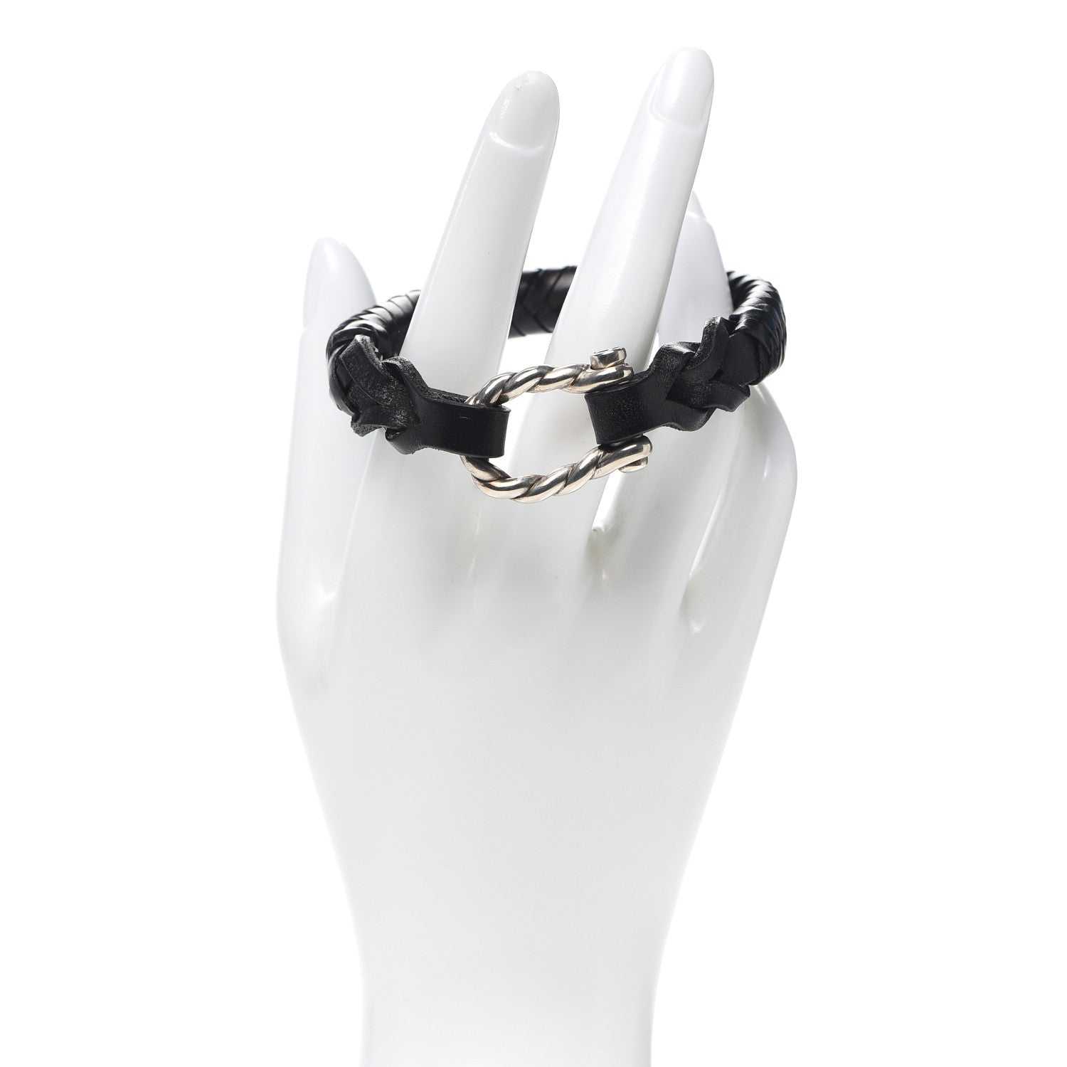 David Yurman Sterling Silver Leather Mens Maritime Woven Shackle Bracelet Black 2 of 4