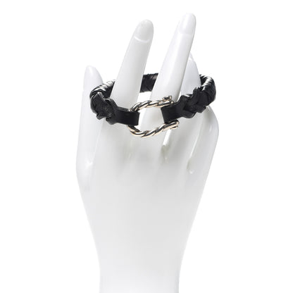David Yurman Sterling Silver Leather Mens Maritime Woven Shackle Bracelet Black 2 of 4
