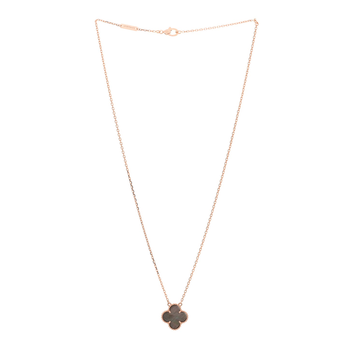 18K Rose Gold Gray Mother of Pearl Vintage Alhambra Pendant Necklace