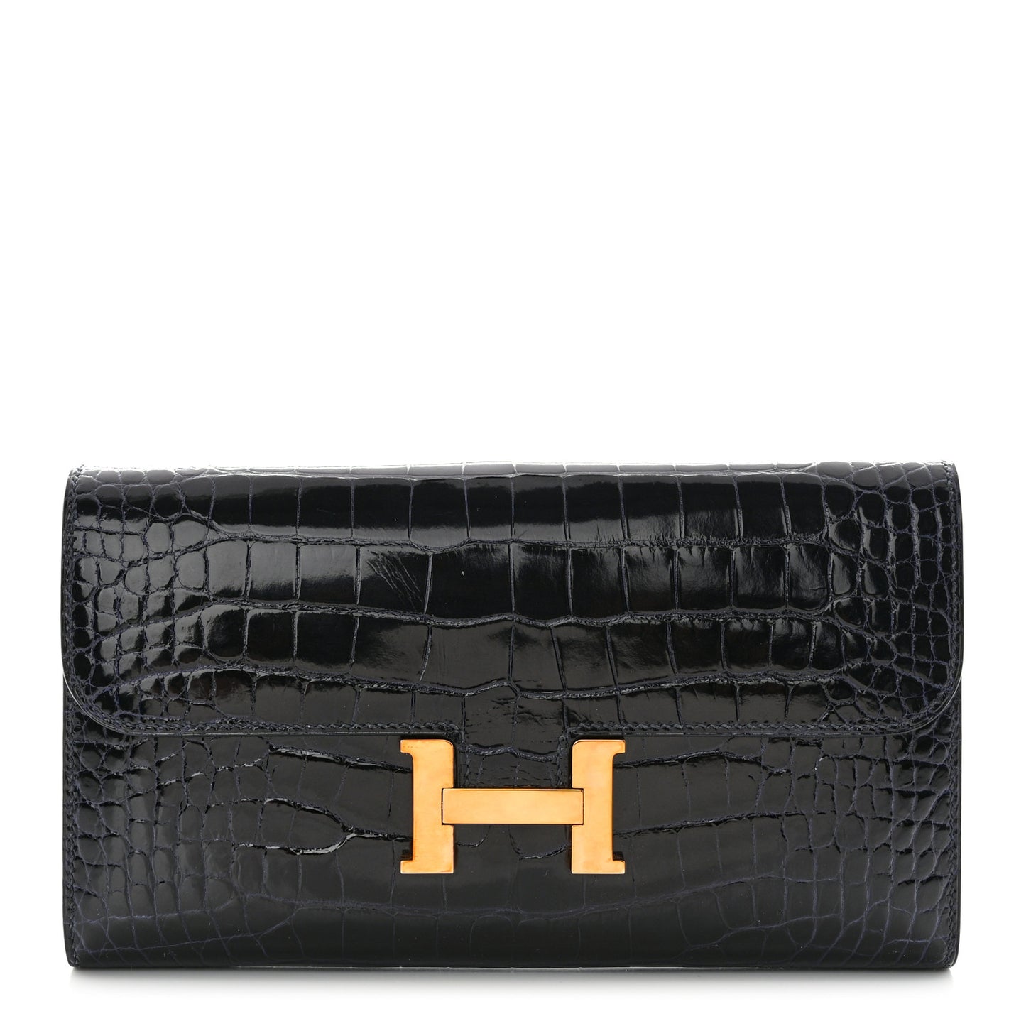 Shiny Alligator Constance Long Wallet Bleu Marine