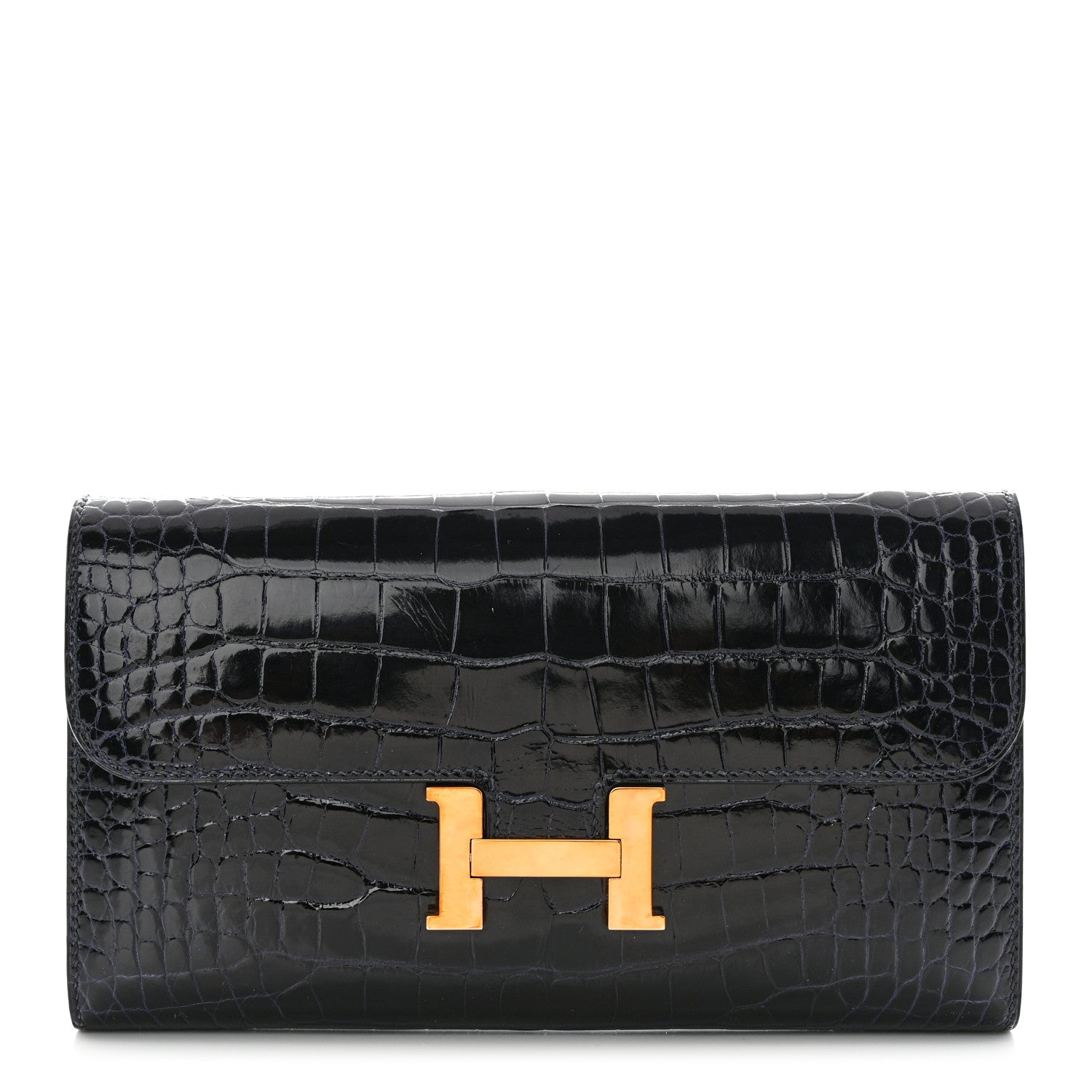 Hermes Shiny Alligator Constance Long Wallet Bleu Marine 1 of 11