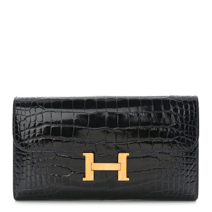 Hermes Shiny Alligator Constance Long Wallet Bleu Marine 1 of 11