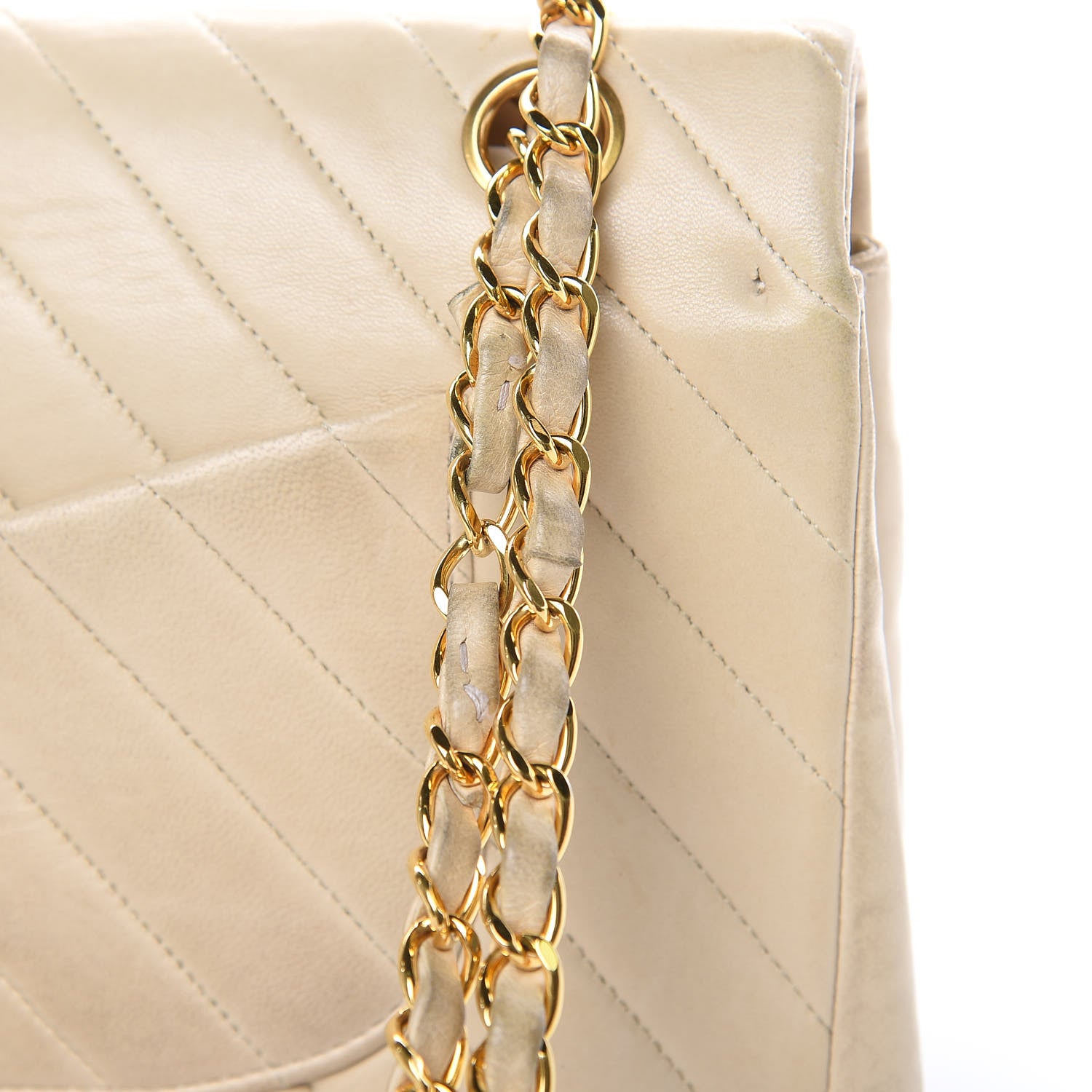 Chanel Lambskin Chevron Quilted Medium Double Flap Beige 18 of 24