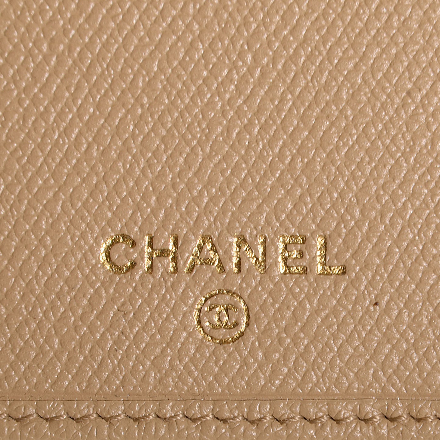 Grained Calfskin CC Button Wallet Beige