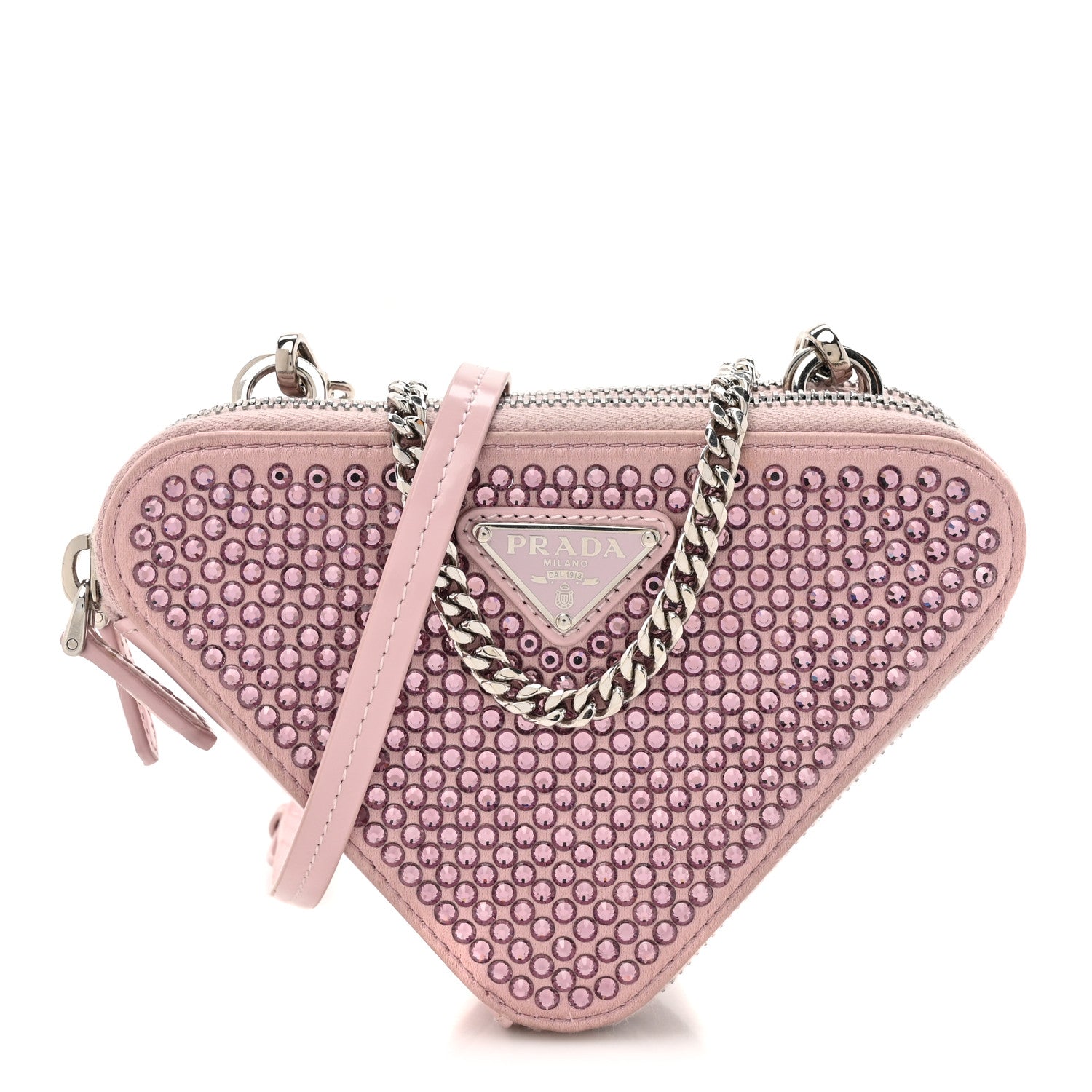 Prada Satin Crystal Mini Triangle Crossbody Pouch Alabastro 1 of 13