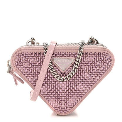 Prada Satin Crystal Mini Triangle Crossbody Pouch Alabastro 1 of 13