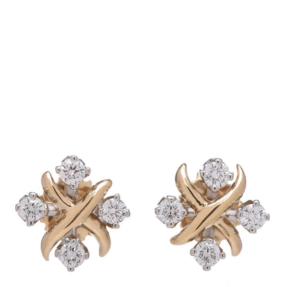 Tiffany Platinum 18K Yellow Gold Diamond Schlumberger Lynn Earrings 1 of 4
