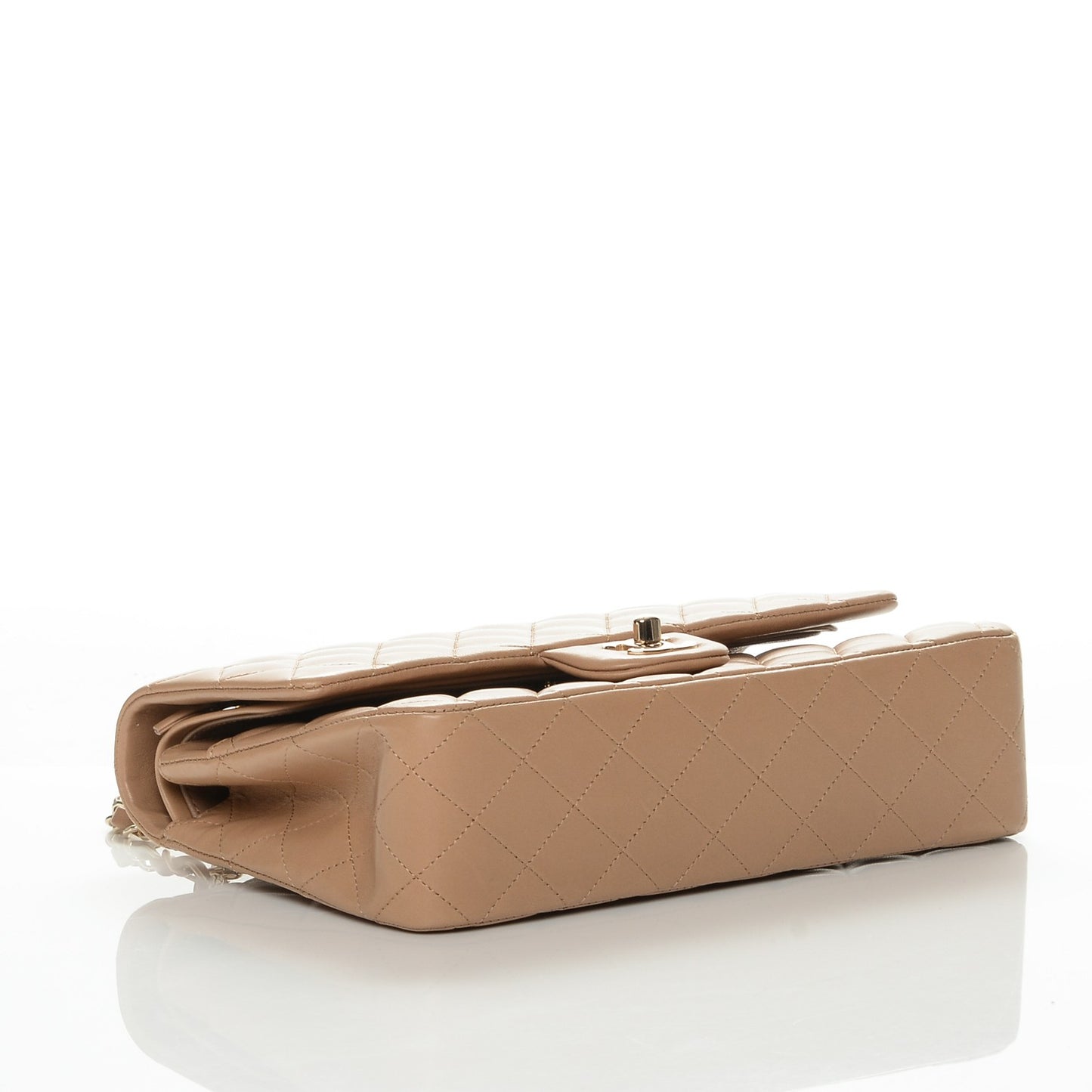 Lambskin Quilted Medium Double Flap Beige