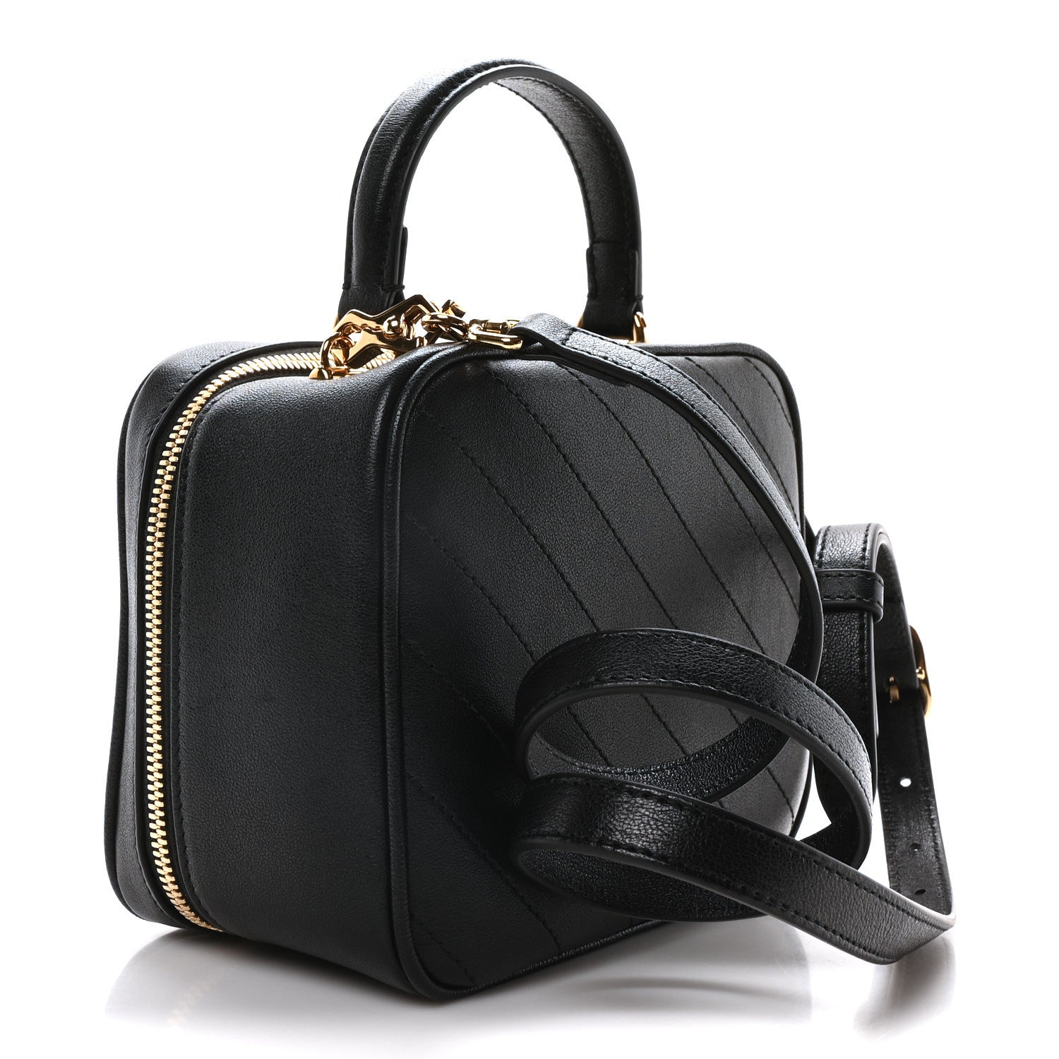 Gucci Sakai Be Green Calfskin Diagonal Stitched Blondie Top Handle Bag Black 3 of 10